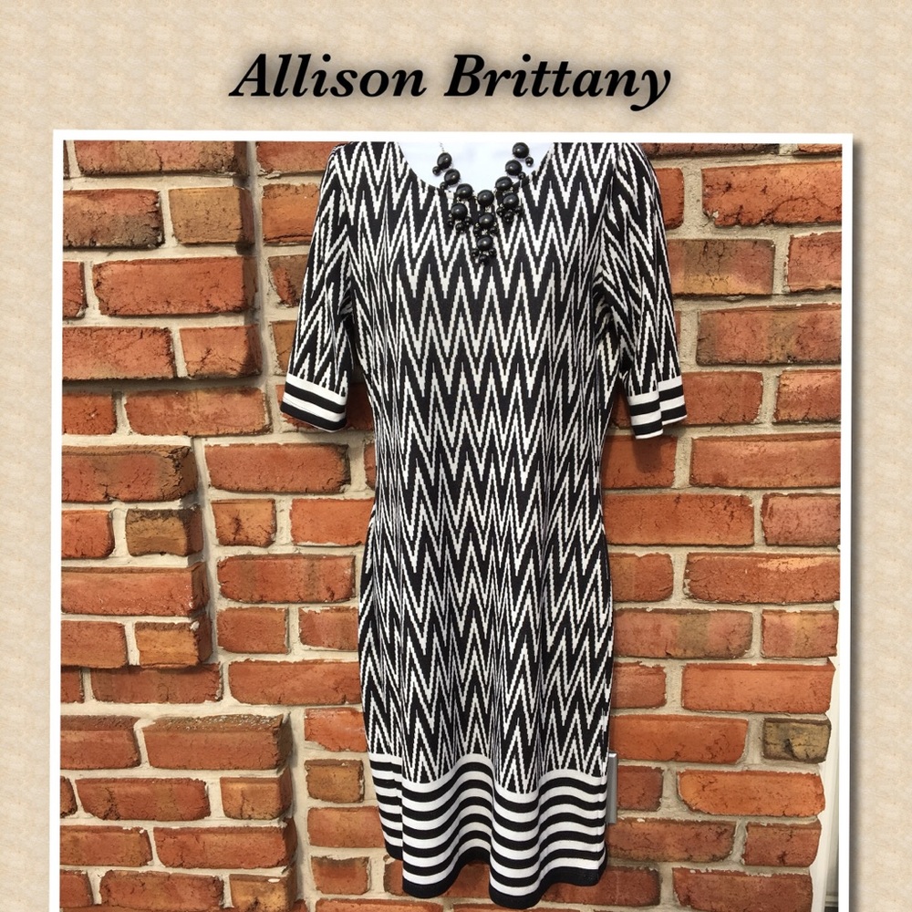 Allison Brittany Black & White Chevron Dress M